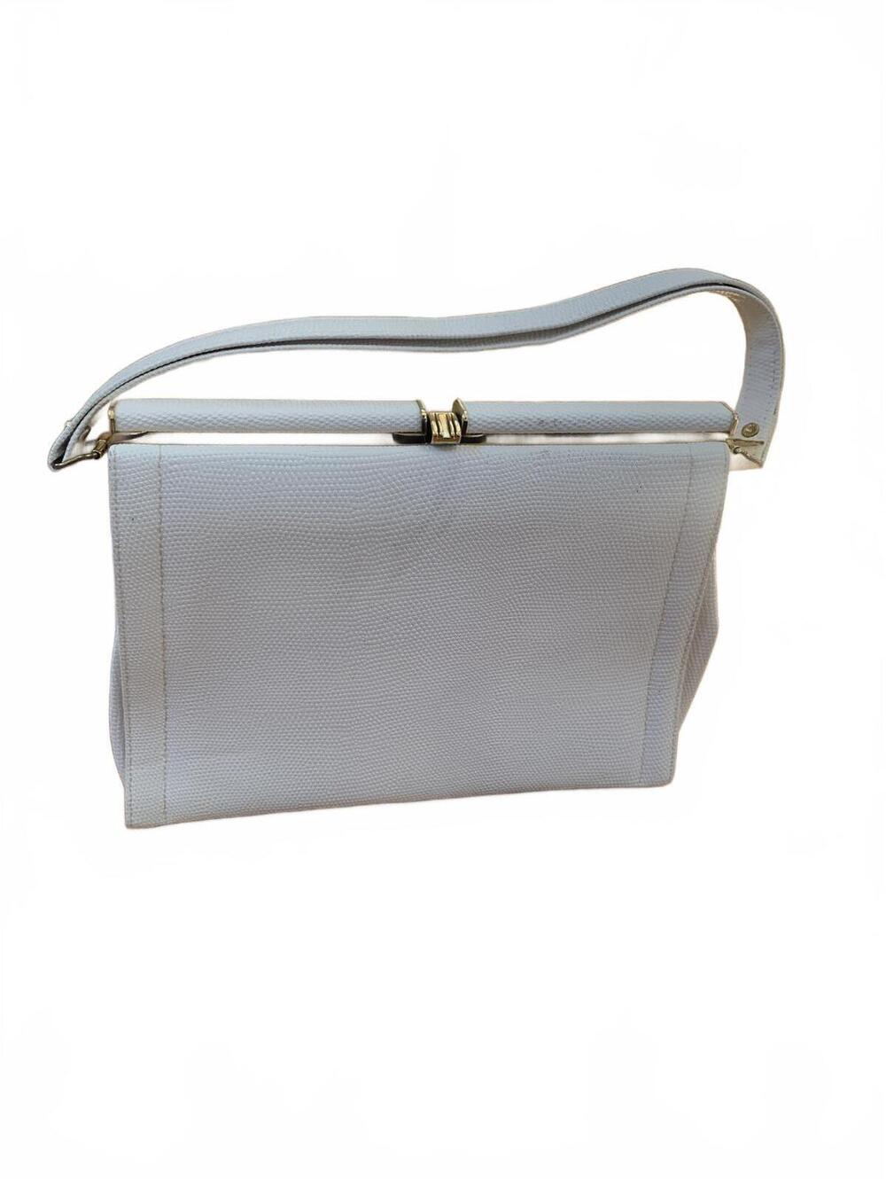 Vintage White Textured Shoulder Bag with Gold Hardware